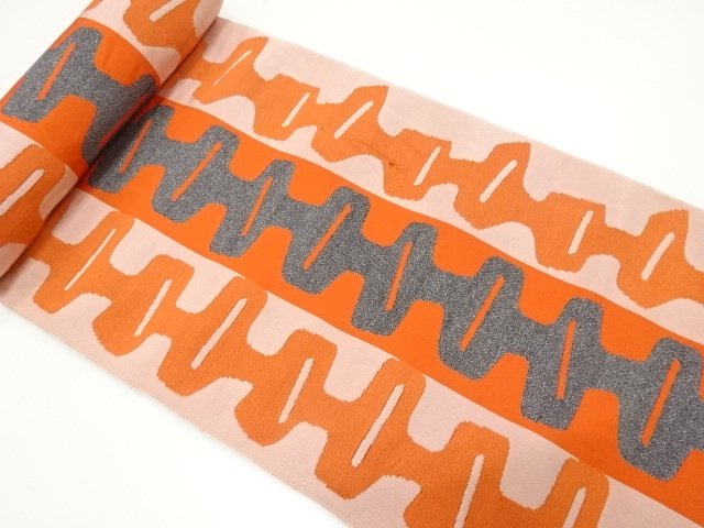 JAPANESE KIMONO / ANTIQUE ODDLY WOVEN STRIPE PATTERN / EIGHT-SIDED OBI
